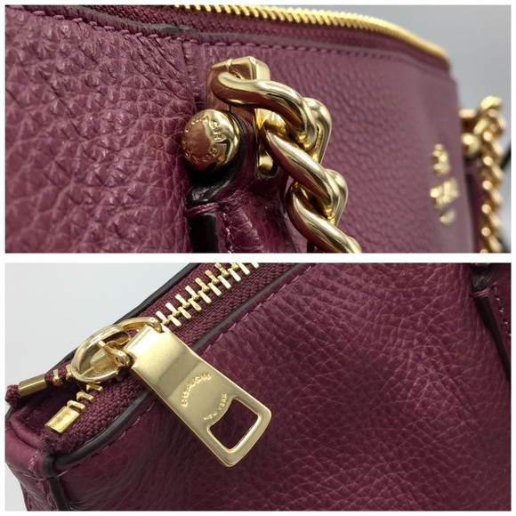 Coach Dark Berry Leather Shoulder Tote Bag - Picture 10 of 16